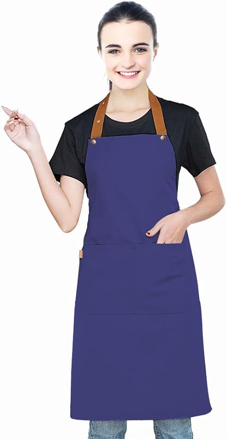 Kitchen Bib Apron with Pockets, Women Men Adjustable Neck Strap Water Resistant by Younber