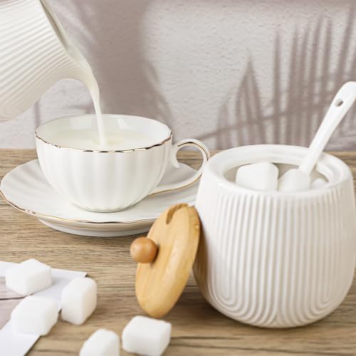 Ceramic Sugar and Creamer Set,10oz Sugar Bowl with Lid,8.5oz Cream
