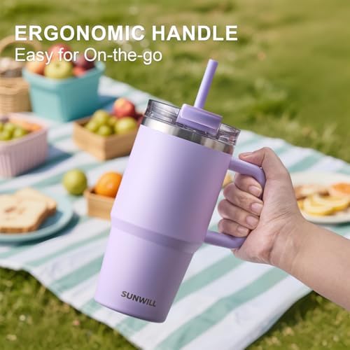 SUNWILL 20 oz Tumbler with Handle and Straw Leak Proof,Travel Coffee