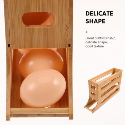 Toddmomy Automatic Rolling Egg Holder Box 4 Tier Wooden Drawer