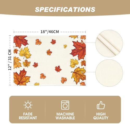 Artoid Mode Maple Leaves Fall Placemats Set of 4-12 x 18 Inch