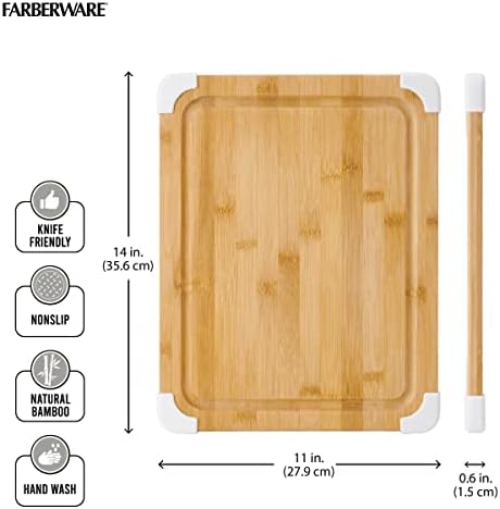 Farberware Nonslip Bamboo Cutting Board with Juice Groove, 11x14 Inch