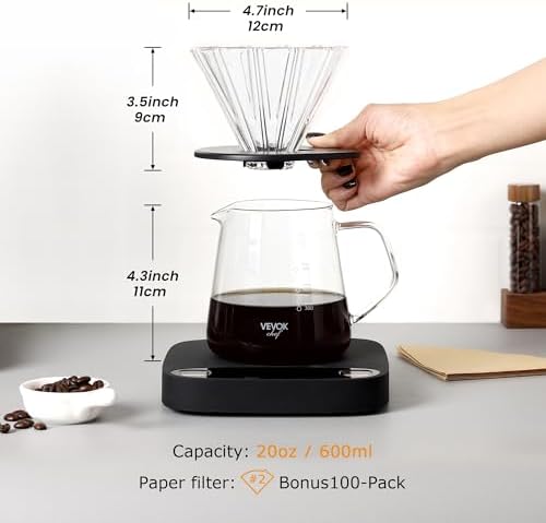 VEVOK CHEF Pour Over Coffee Maker Set, 20 Oz Borosilicate Glass Server