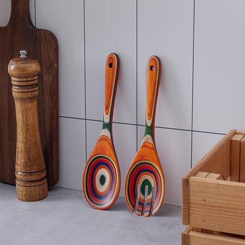 Pakkawood Salad Tongs,10.5 inch wooden Spoons, Serving utenstil