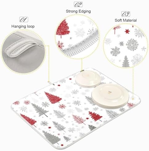 OTVEE Modern Tree Forest Decor Dish Drying Mat for Kitchen Counter