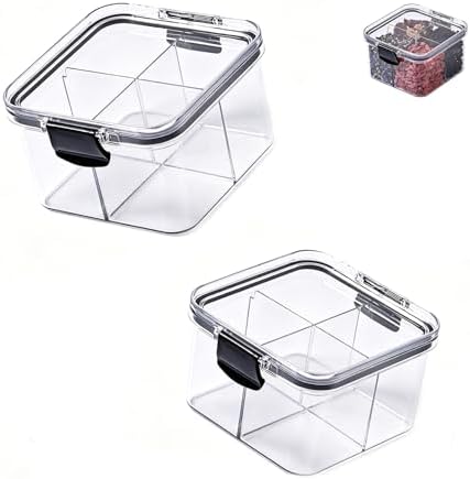 2 Pack 4 Compartment Airtight Food Storage Containers,460 ml Divided