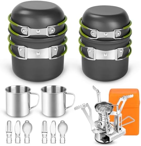 Odoland 16pcs Camping Cookware Mess Kit, Lightweight Pot Pan Mini