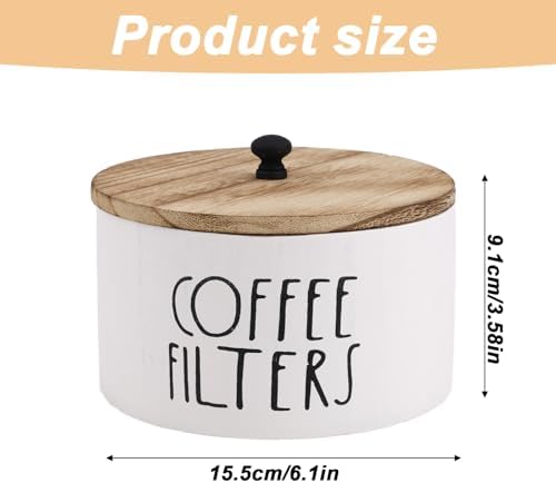 Penitue Round Coffee Filter Holder with Lid, Wooden Rustic Farmhouse