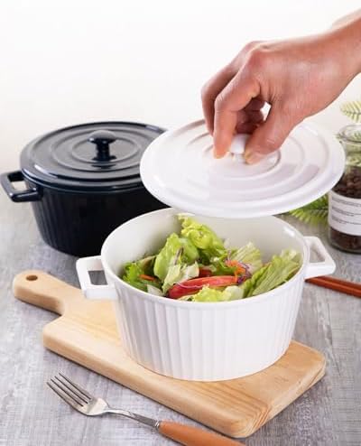 WHJY White Colorful Ceramic Casserole Dish with Lid,1 Quart Ceramic