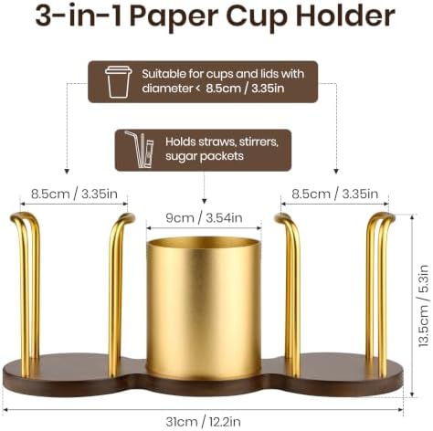 Coffee Cup Dispenser, Straw and Stirrer Storage, Gold, S