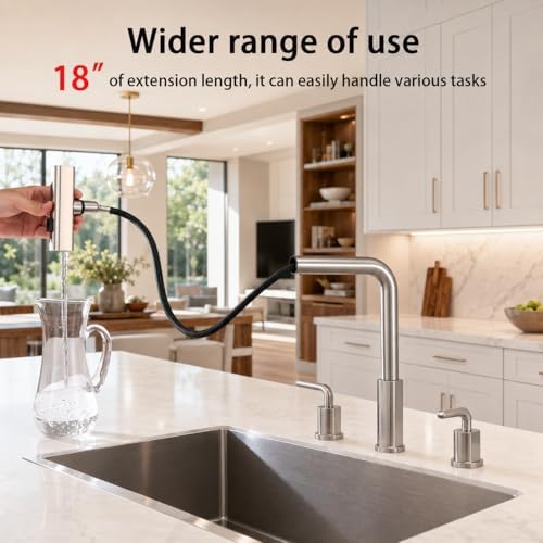 8 Inch Brushed Nickel Kitchen Faucet with Pull Down Sprayer