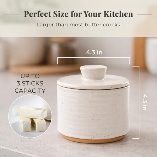 Large Butter Crock with Lid - 4.3 x 4.3" Ceramic French Butter Dish