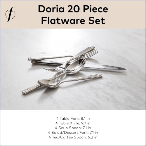 FORTESSA Doria 18/10 Stainless Steel Flatware, 20 Piece Place Setting