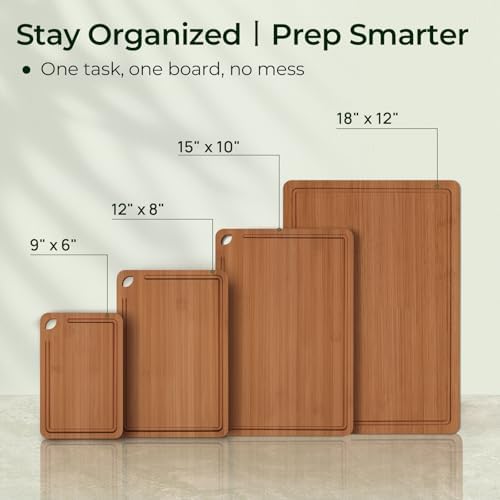 Keechee Wood Cutting Board 4-Pcs Carbonized Bamboo Set With Smooth