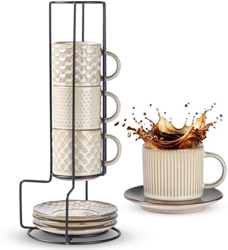 GBhome 6 OZ Coffee Mugs with Saucer and Stand, Ceramic Espresso Coffee