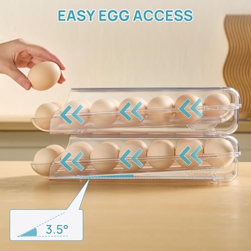 Vtopmart 2 Pack Egg Holder for Fridge, Automatic Rolling
