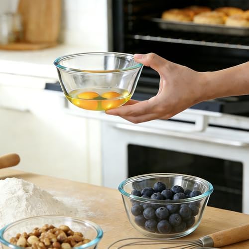 5 Inch Glass Mixing Bowls Set of 4, Round Glass Serving Bowls with Lid