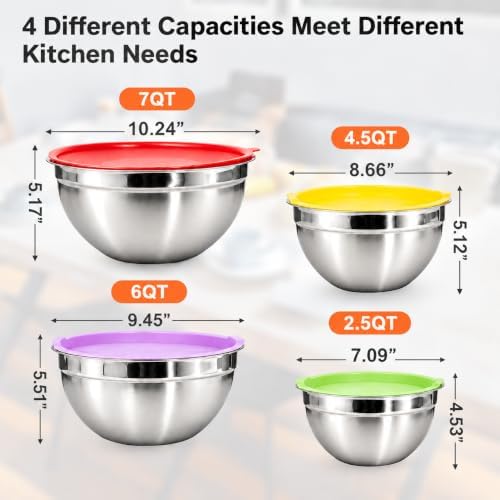 7-Speed Electric Hand Mixer,4 Large Stainless Steel Mixing Bowls Set
