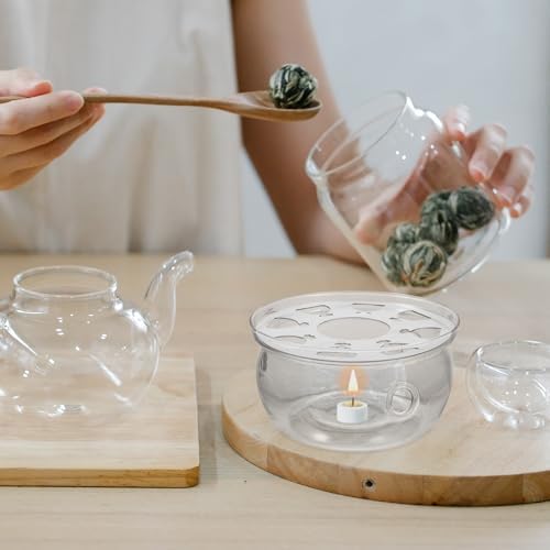 Glass Teapot Warmer Round Base Tealight Heating Stand for Tea and Milk