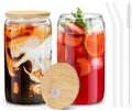Glass Cups with Lids and Straws - 16 oz Glass Drinking Cups Set for
