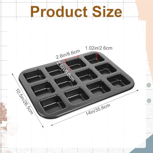 3-Pack Non-Stick Brownie Pans, 12-Cavity Square Muffin Pans – Carbon