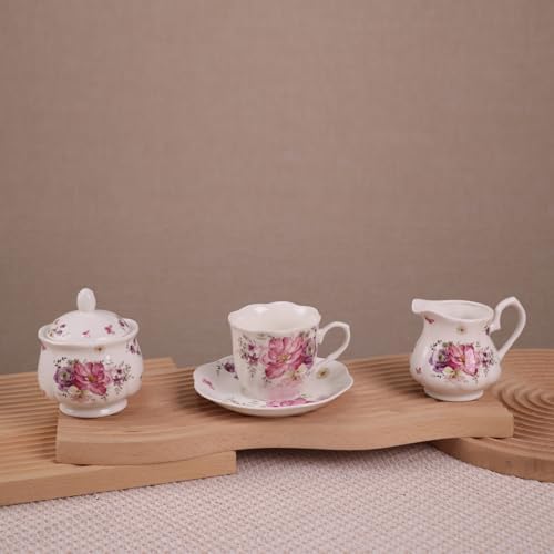 Guangyang 15pcs Porcelain Tea Sets 7 OZ Cups& Saucer Service for 6