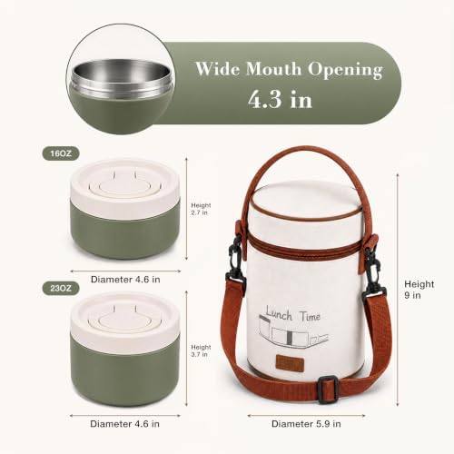 Greentainer Insulated Food Jar - Set of 2 (23oz + 16oz), Stainless