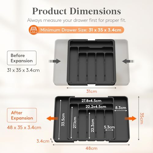 Lifewit Plastic Silverware Organizer, Expandable Kitchen Drawer