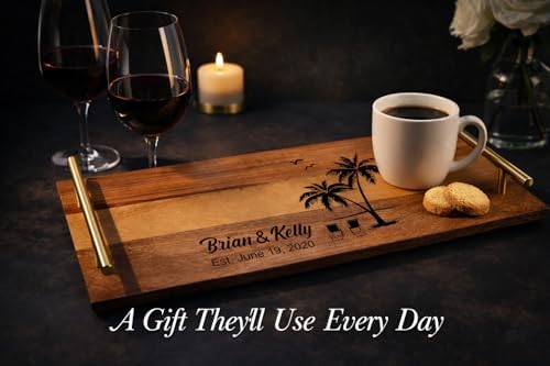 Personalized Acacia Wood Serving Tray with Handles – Engraved Custom