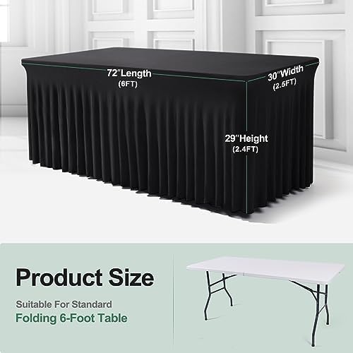 BDDC One-Piece Spandex Black Table Cloth Skirt for 6FT Rectangle