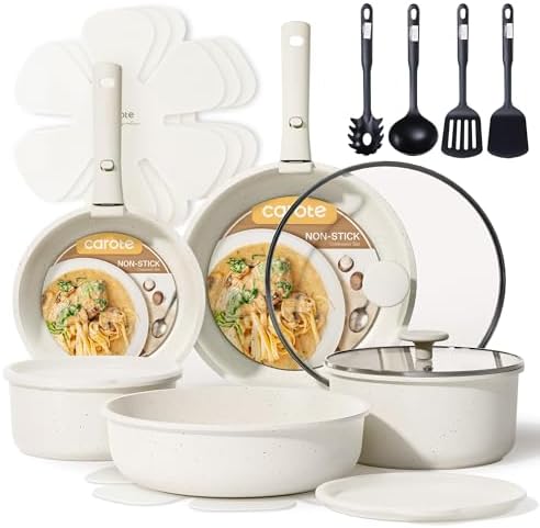 CAROTE 19pcs Pots and Pans Set Non Stick, Detachable Handle Cookware