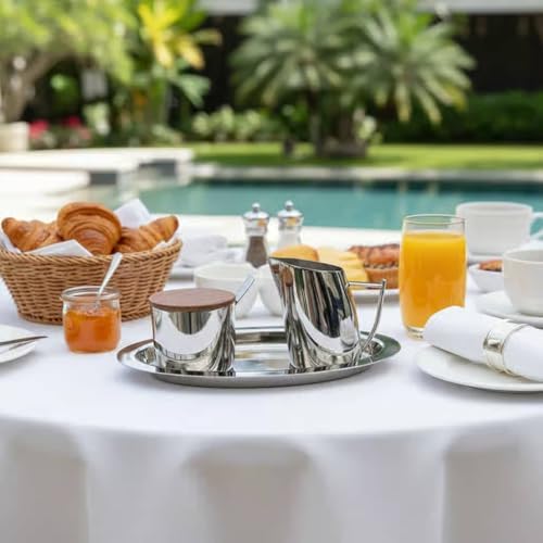 Fenteer Stainless Sugar Container Milk Pitcher Set Metal Wooden Lid
