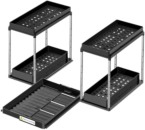 NIUXX Expandable Under Sink Organizer: 2 Tier Height Adjustable