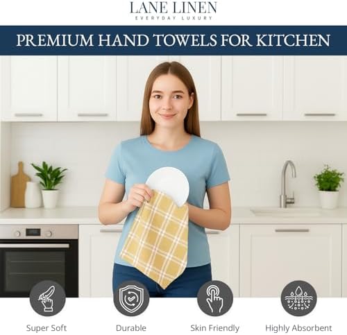 LANE LINEN Hand Towels for Kitchen 100% Cotton Durable 4 Pack - Yellow