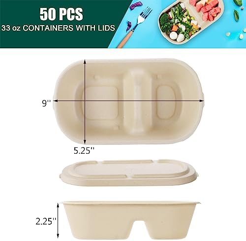 Yesland 50 Pcs Compostable Take Out Food Containers with Lid, 33 oz