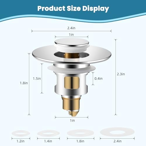 Universal Metal Bathroom Sink Drain Stopper, 2-in-1 Pop Up, Chrome