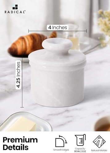 Radicaln Marble Butter Keeper 4.25'' Inches White Handmade French