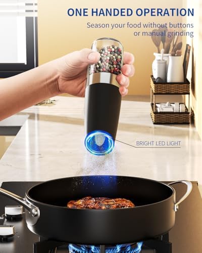 CIRCLE JOY Gravity Electric Salt and Pepper Grinder Set, Black