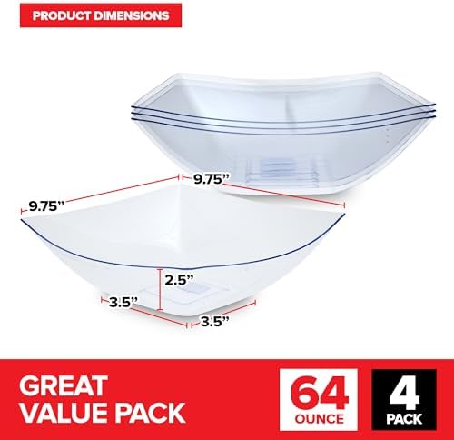 64oz Clear Plastic Serving Bowls (4 Pack) Large Disposable Candy