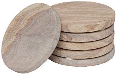 GoCraft Set of 6 Absorbent Sandstone Coasters – Natural Yellow Round