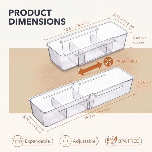 2 Pack Expandable Straw Organizer Drawer for Cabinet, Adjustable Straw