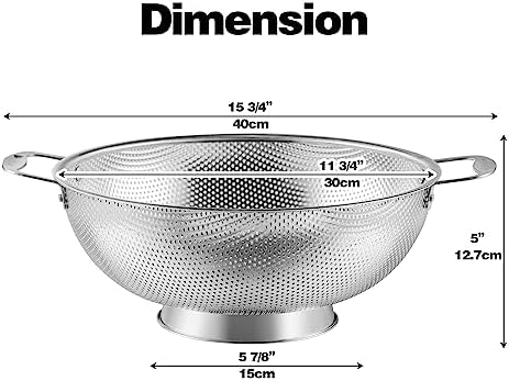 Tiawudi Large 6-Qt Colander, 18/8 Stainless Steel Mesh Strainer for