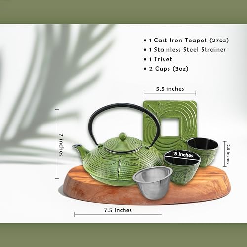 Cuisiland 27oz Cast Iron Teapot Set, Japanese Tetsubin Teapot with