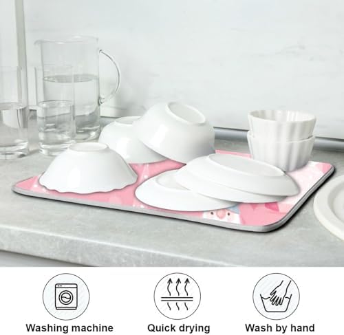 OTVEE Pastel Gnome Pattern Dish Drying Mat for Kitchen Counter