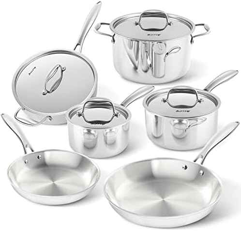 Duxtop Tri-Ply Stainless Steel Induction Cookware, 10PC Pots and Pans Set