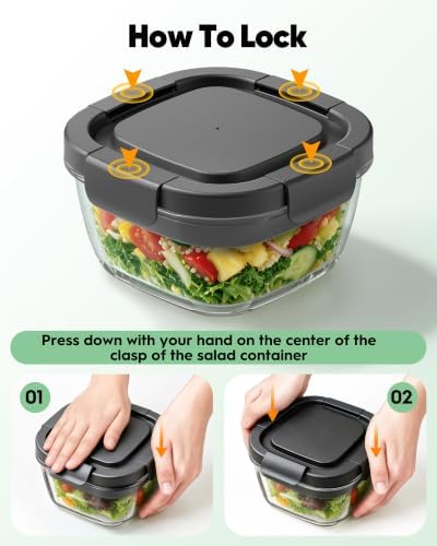 BiuLeon 2 Pack Glass Salad Lunch Container,56oz Salad Bowl To Go for