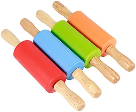 4pcs Mini Silicone Rolling Pins with Wood Handles for Kids Baking