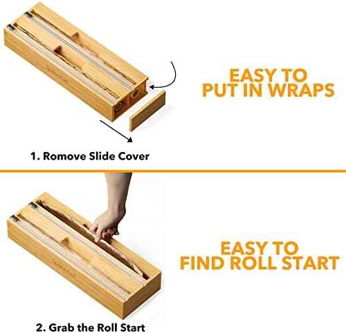 SpaceAid 2 in 1 Long Wrap Dispenser (Need 3" Deep Drawer) with Cutter, Plastic Wrap, Aluminum Foil Dispenser for Kitchen Drawer, Bamboo Roll Organizer Holder, Compatible with 15" Roll
