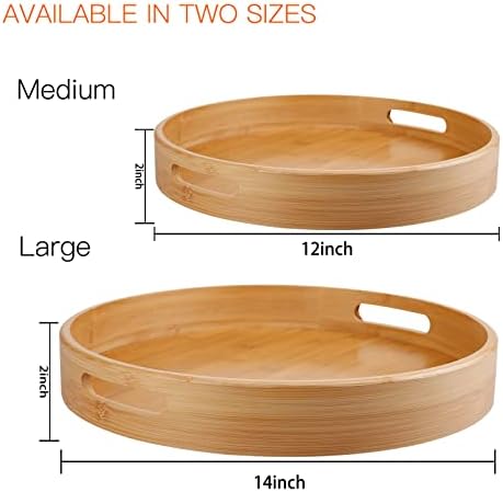Lazy Susan Organizer 14 inch, Bamboo Lazy Susan for Table, Kitchen Turntable Organizer with Double Handles, Round Wood Rotating Turntable Spice Organizer for Countertop Cabinet or Pantry