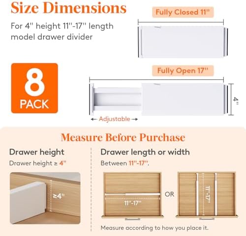 Lifewit 4" High Adjustable Drawer Divider, Clothes Organizer